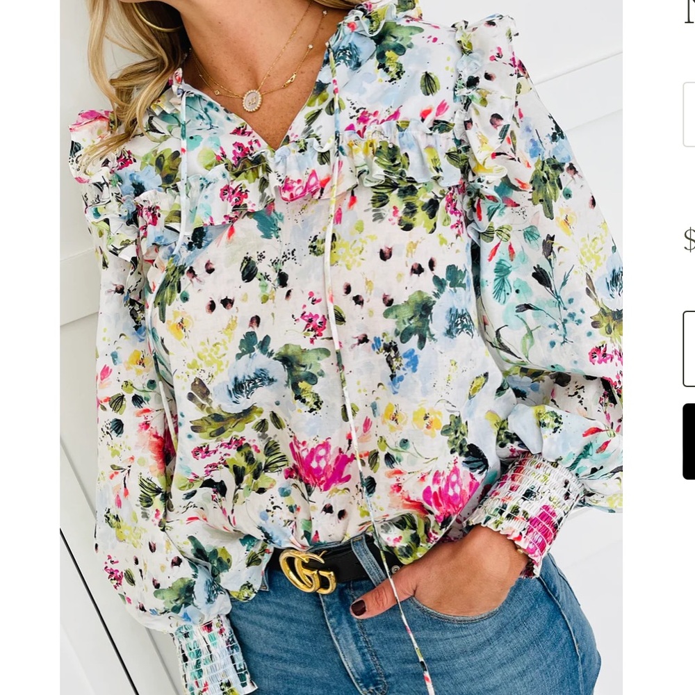 Willa Story Nelly Floral Ruffle Top Size Large - Picture 2 of 8